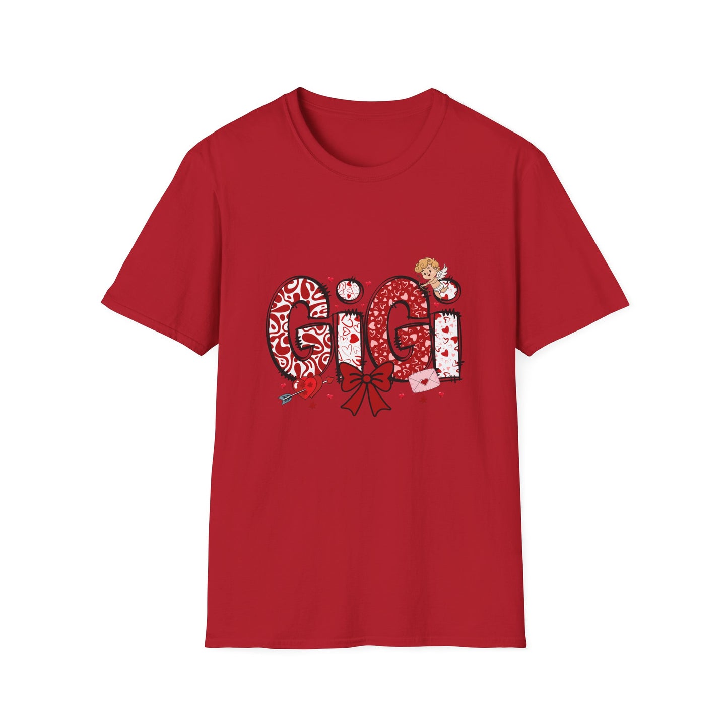 Valentine's Day GIGI T-Shirt, Love Heart Polka Dots Tee, Cute Family Gift, Unisex Softstyle Top, Valentine's Shirt, Bow Graphic Tee