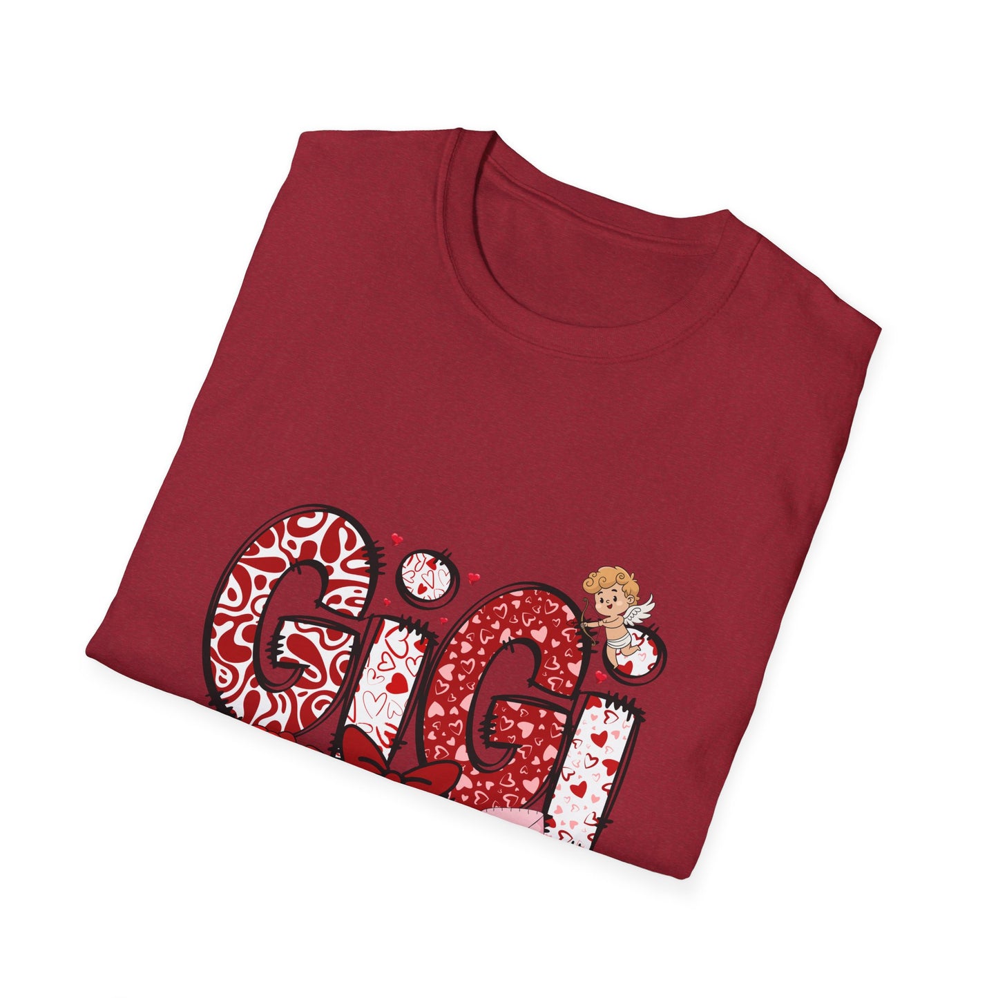 Valentine's Day GIGI T-Shirt, Love Heart Polka Dots Tee, Cute Family Gift, Unisex Softstyle Top, Valentine's Shirt, Bow Graphic Tee