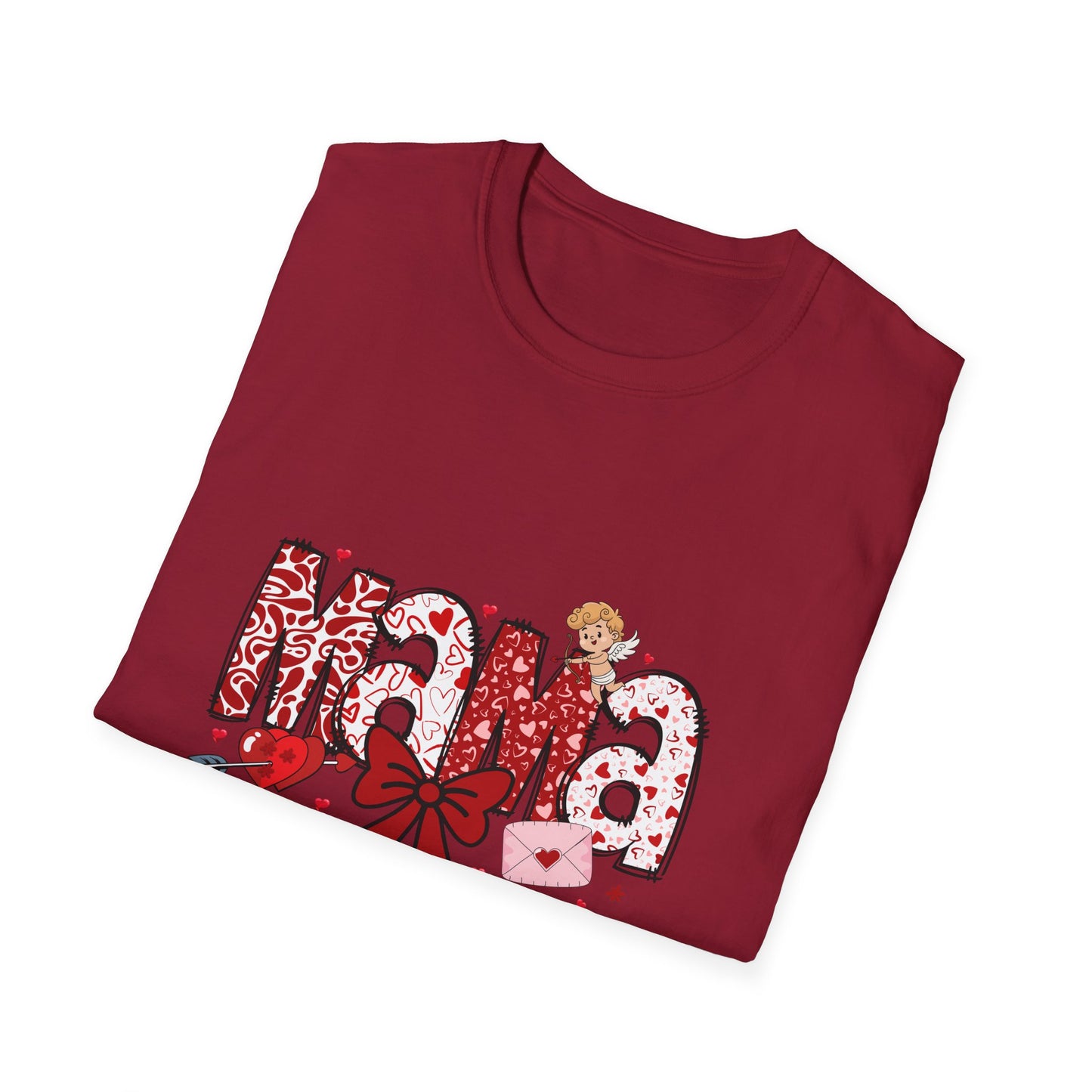 Valentine's Day MAMA T-Shirt, Love Heart Polka Dots Tee, Cute Family Gift, Unisex Softstyle Top, Valentine's Shirt, Bow Graphic Tee