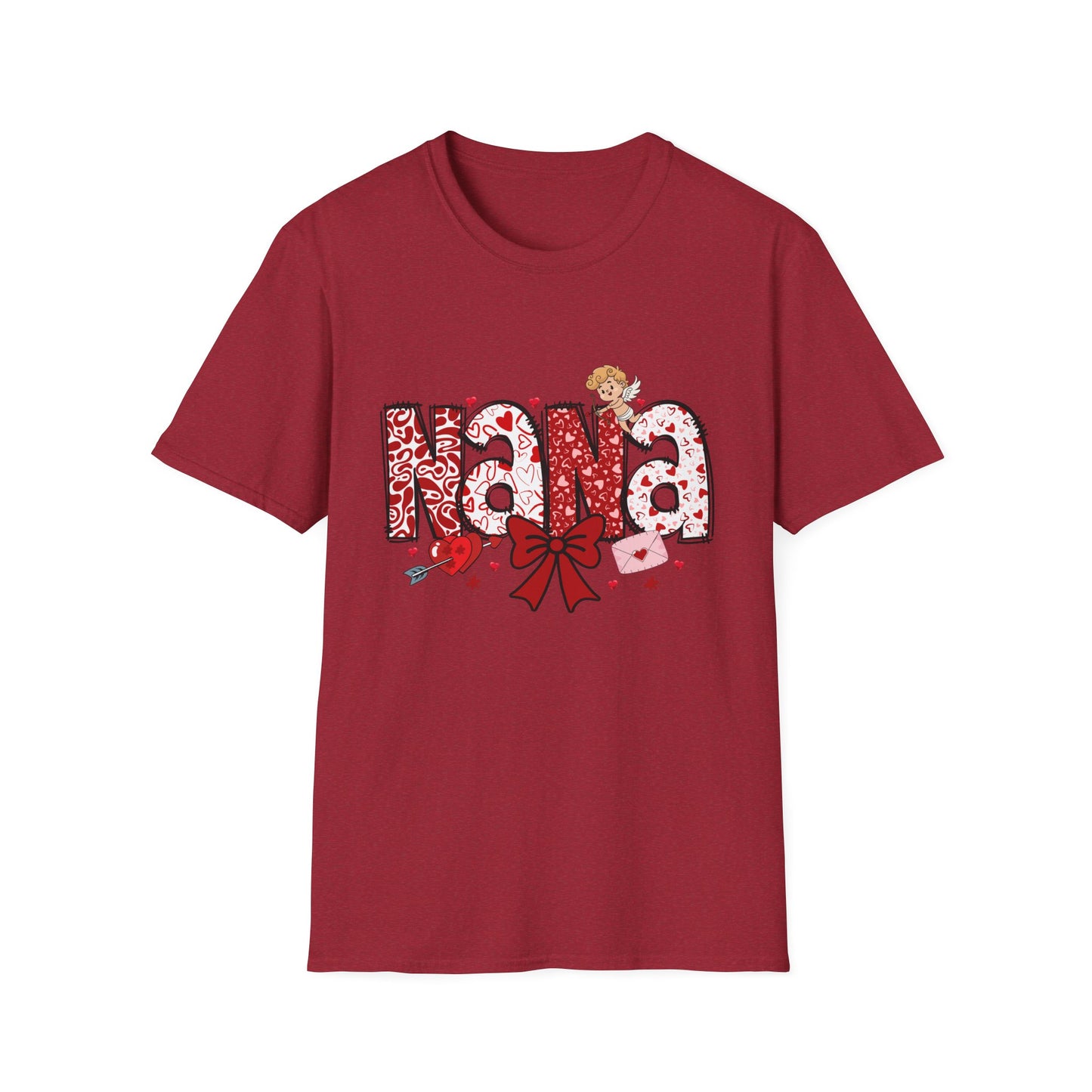 Valentine's Day Nana T-Shirt, Love Heart Polka Dots Tee, Cute Family Gift, Unisex Softstyle Top, Valentine's Shirt, Bow Graphic Tee