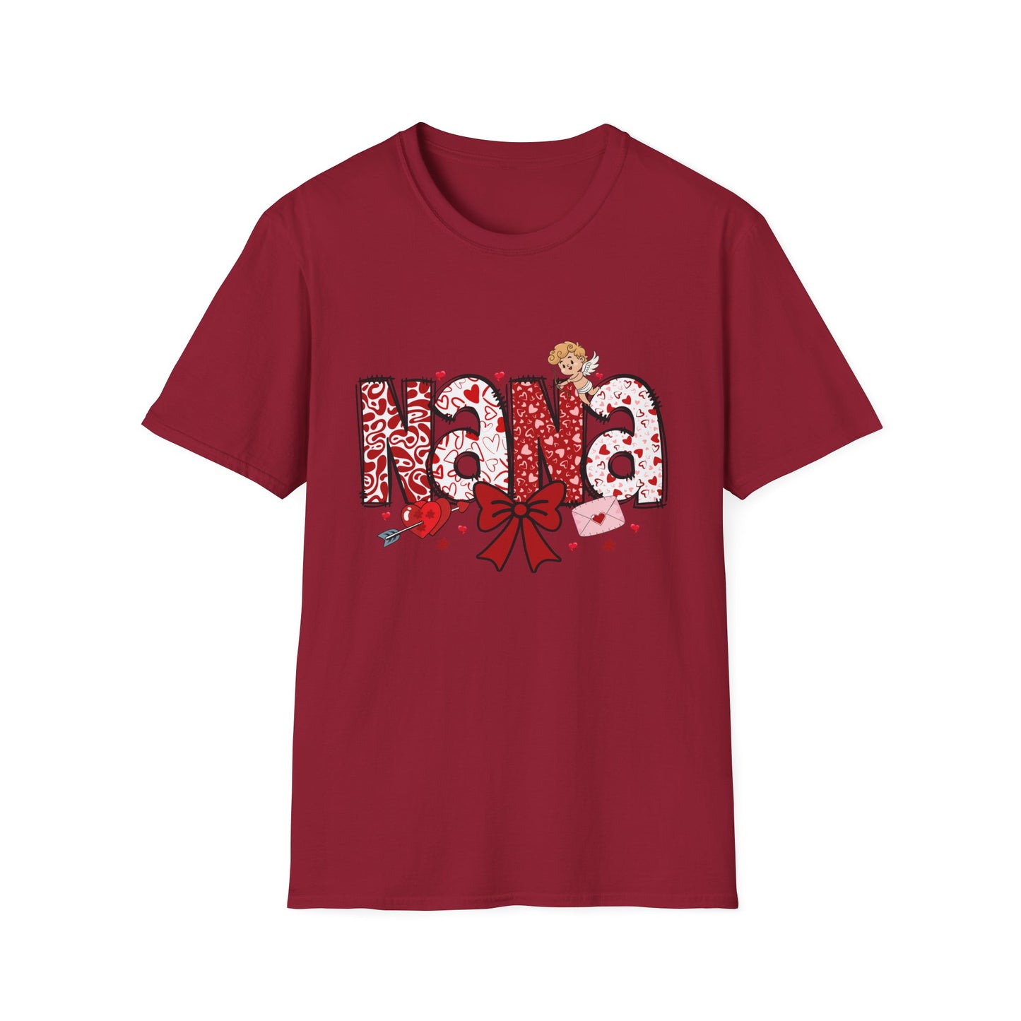 Valentine's Day Nana T-Shirt, Love Heart Polka Dots Tee, Cute Family Gift, Unisex Softstyle Top, Valentine's Shirt, Bow Graphic Tee