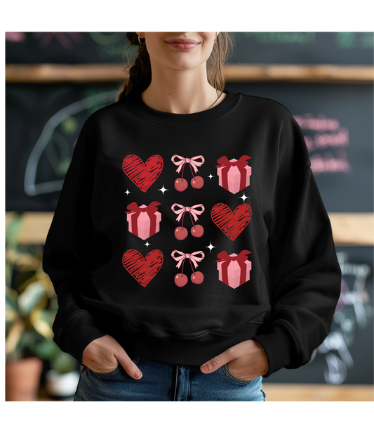 Valentine Day Unisex Sweatshirt with Heart Bows and Present Boxes