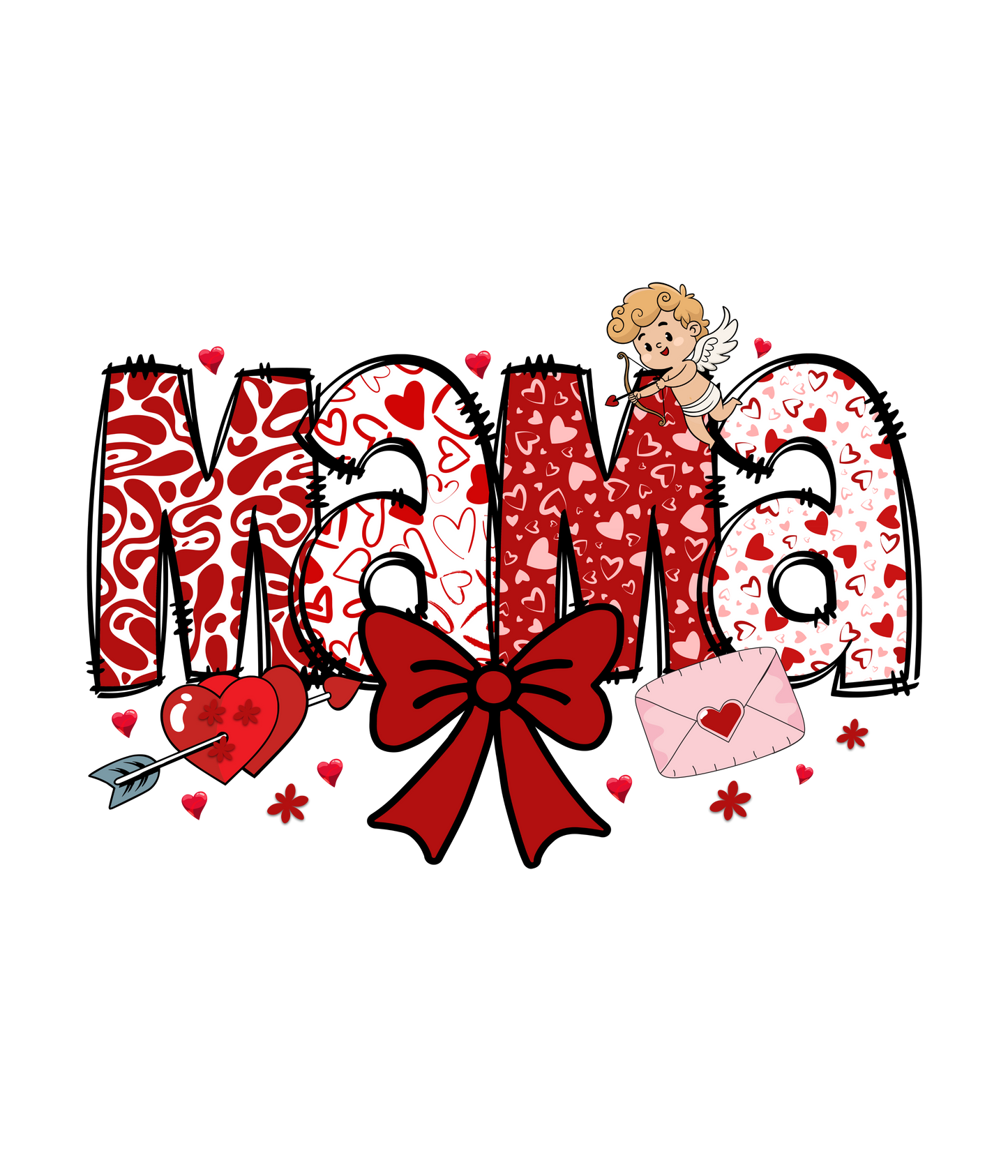 Valentine's Day MAMA T-Shirt, Love Heart Polka Dots Tee, Cute Family Gift, Unisex Softstyle Top, Valentine's Shirt, Bow Graphic Tee