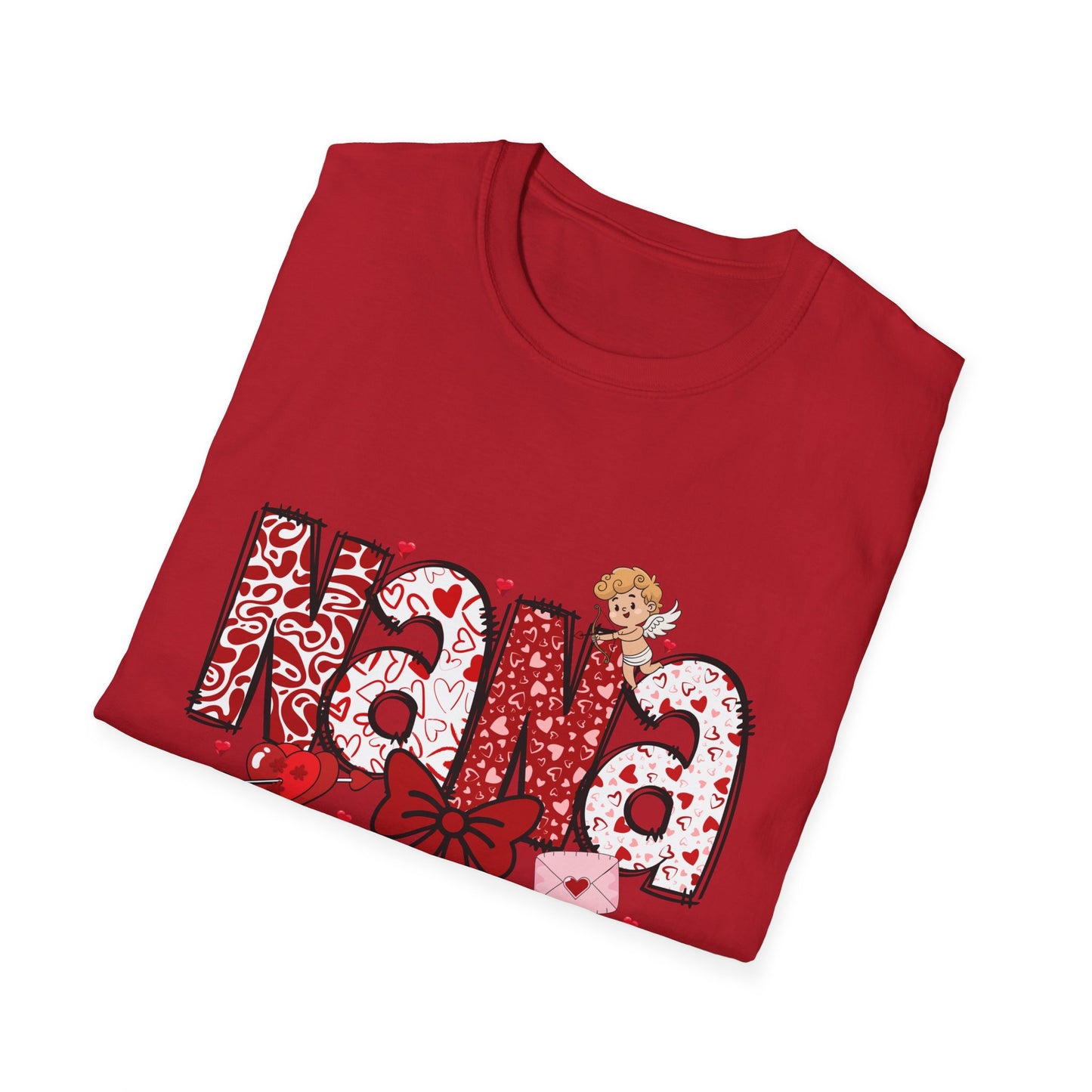 Valentine's Day Nana T-Shirt, Love Heart Polka Dots Tee, Cute Family Gift, Unisex Softstyle Top, Valentine's Shirt, Bow Graphic Tee