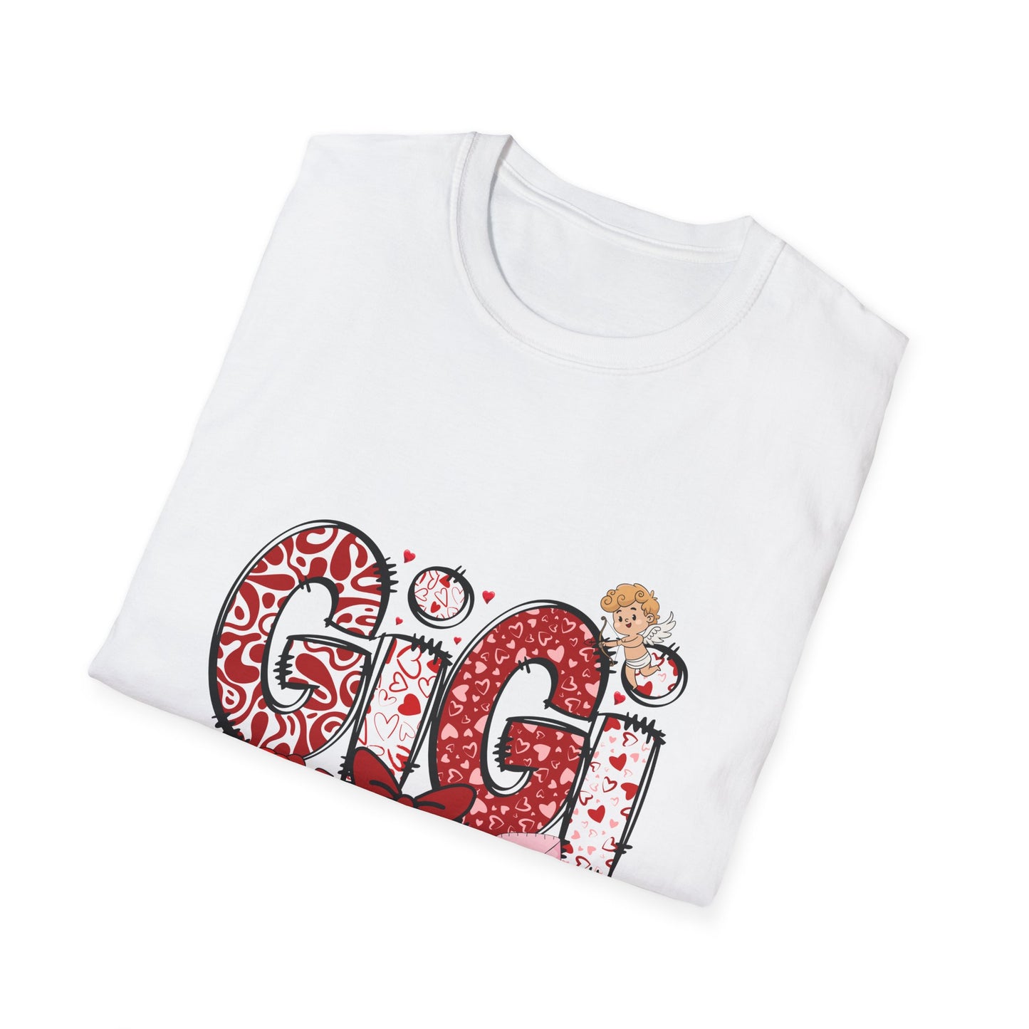 Valentine's Day GIGI T-Shirt, Love Heart Polka Dots Tee, Cute Family Gift, Unisex Softstyle Top, Valentine's Shirt, Bow Graphic Tee