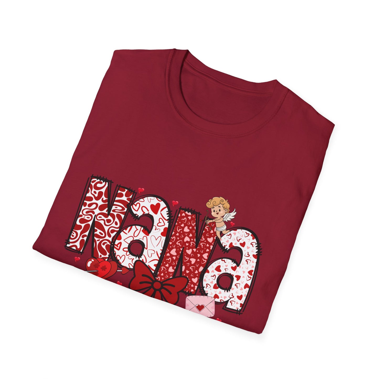 Valentine's Day Nana T-Shirt, Love Heart Polka Dots Tee, Cute Family Gift, Unisex Softstyle Top, Valentine's Shirt, Bow Graphic Tee